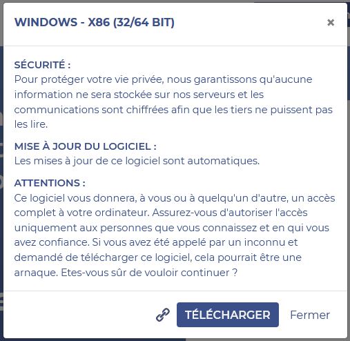 Image de l'avertissement de sécurité de DWService